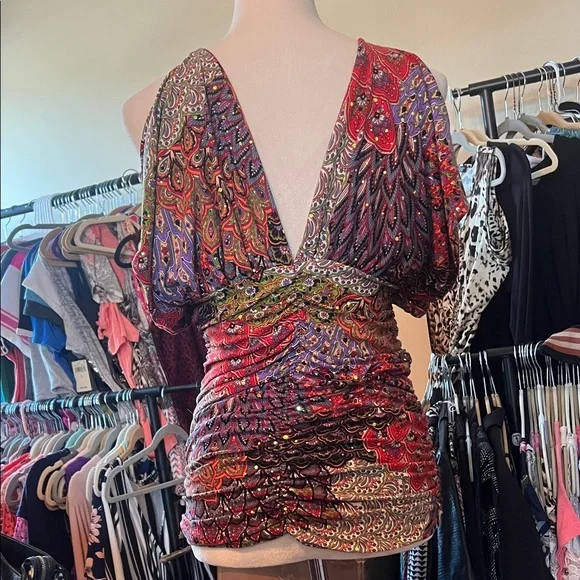 Boston Proper Black Multicolor Paisley Blouse - Picture 6 of 8